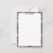 Aangepast blauw mediterraan patroongele bloesems notitiekaartje (Voorkant)