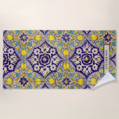 Aangepast blauw mediterraan patroongele bloesems strandlaken (Voorkant)