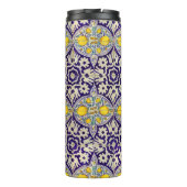 Aangepast blauw mediterraan patroongele bloesems thermosbeker (Achterkant)
