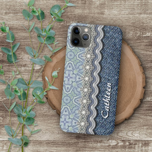 Aangepast blauw Mint Green Mosaic Floral Art Patte iPhone 11Pro Max Hoesje