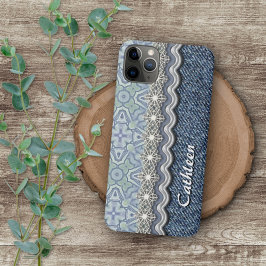 Aangepast blauw mintgroen mozaïek bloemmotief Case-Mate iPhone case