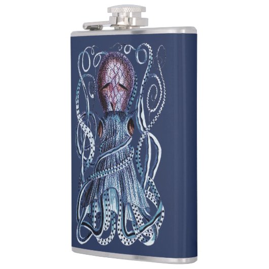 Aangepast blauw octopus modern kustmarineschip paa heupfles (Links)