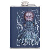 Aangepast blauw octopus modern kustmarineschip paa heupfles (Achterkant)