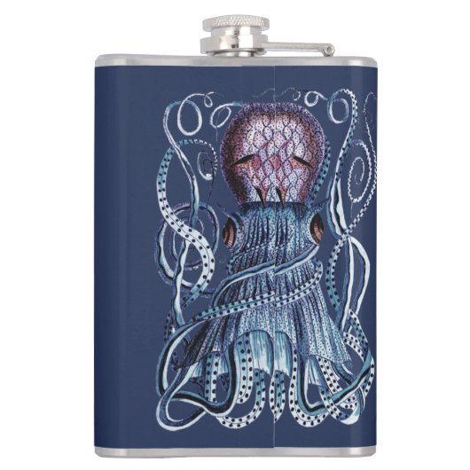 Aangepast blauw octopus modern kustmarineschip paa heupfles (Achterkant)