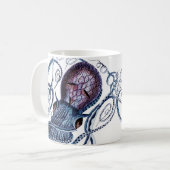 Aangepast blauw octopus modern kustmarineschip paa koffiemok (Voorkant links)