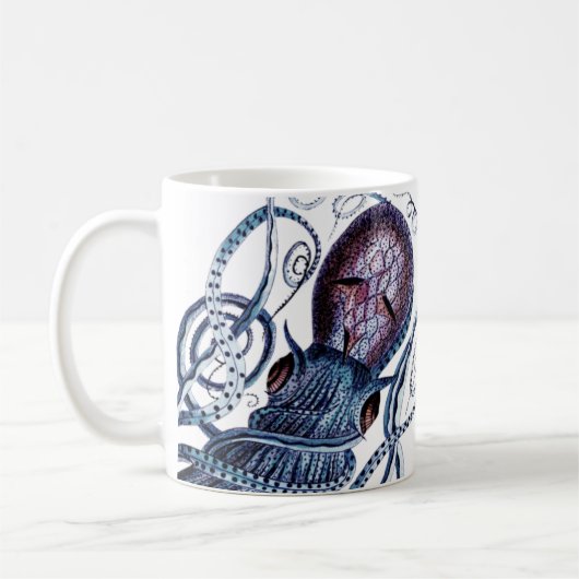 Aangepast blauw octopus modern kustmarineschip paa koffiemok (Links)