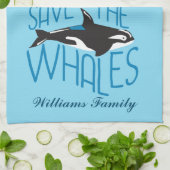 Aangepast blauw op de walvis opslaan theedoek (Gevouwen)