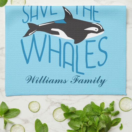 Aangepast blauw op de walvis opslaan theedoek (Gevouwen)