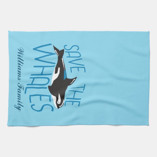 Aangepast blauw op de walvis opslaan theedoek (Horizontaal)