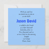 Aangepast, Blauw, Paarse verfspatten, Bar Mitzvah Kaart (Achterkant)