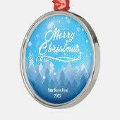 Aangepast blauw Peaceful Snow Forest Merry kerst Metalen Ornament (Links)