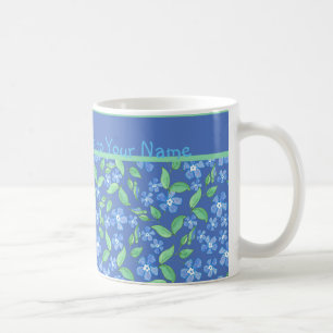 Aangepast blauw periwinkles Ditsy Floral Patronen Koffiemok