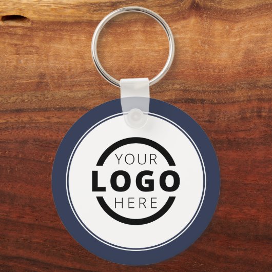 Aangepast blauw promotievak met Logo Sleutelhanger (Voorkant)