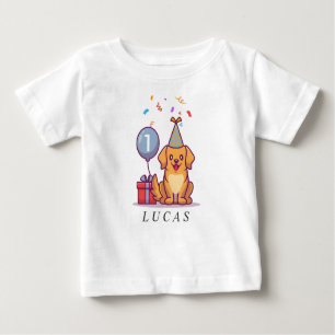 Aangepast blauw puppy t-shirt voor 1 jarig jongetj