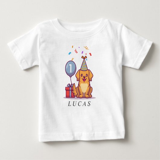 Aangepast blauw puppy t-shirt voor 1 jarig jongetj (Voorkant)