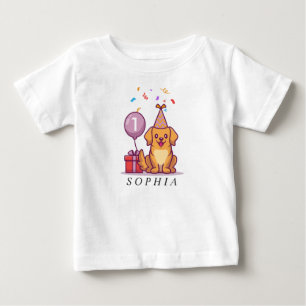 Aangepast blauw puppy t-shirt voor 1 jarig meisje