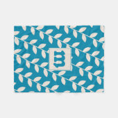 Aangepast Blauw Retro Blad Patroon Monogram Fleece Deken (Voorkant (Horizontaal))