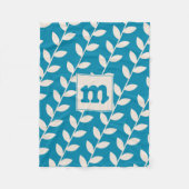 Aangepast Blauw Retro Blad Patroon Monogram Fleece Deken (Voorkant)