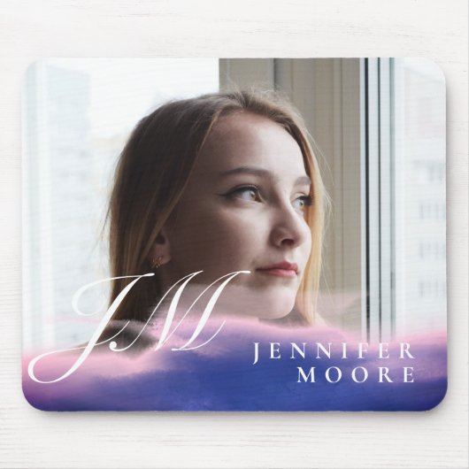 Aangepast blauw roze Waterverf Monogrammen Muismat (Voorkant)