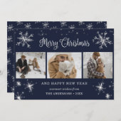 Aangepast blauw Sparkly Snowflake Photo Collage Feestdagenkaart (Voorkant / Achterkant)
