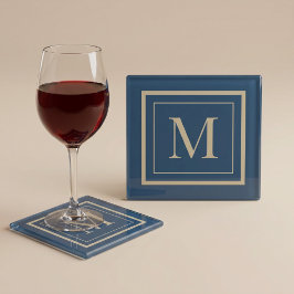 Aangepast blauw & vanille omlijst monogram glazen onderzetter