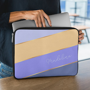 Aangepast blauw Violet Lavender Soft Yellow Stripe Laptop Sleeve