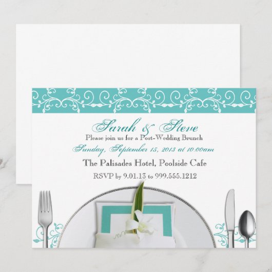 Aangepast blauw Vlaams posthuwelijk tussen Brunch Kaart (Voorkant / Achterkant)