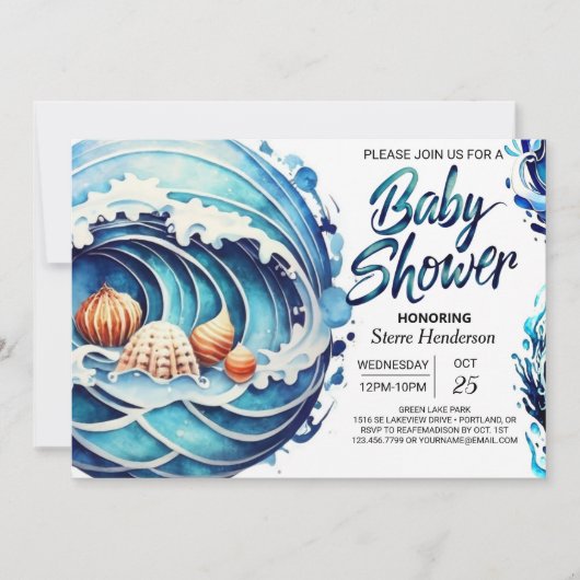 Aangepast blauw water Baby shower Kaart (Voorkant)