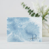 Aangepast blauw Waterverf Initiaal Naam Monogram Bedankkaart (Staand voorkant)