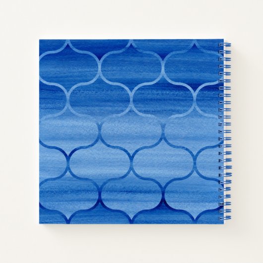 Aangepast blauw Waterverf Ogee Patroon Notitieboek (Achterkant)