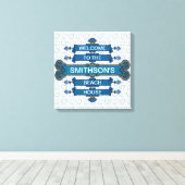 Aangepast blauw winkelbord met schuifbalken canvas afdruk (Insitu (Houten vloer))