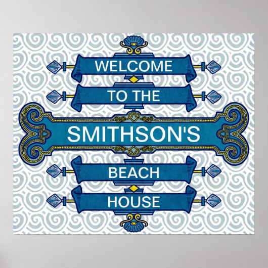 Aangepast blauw winkelbord met schuifbalken poster (Voorkant)