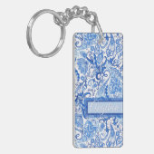 Aangepast  Blauw Wit Bloemen Paisley Patroon Sleutelhanger (Voorkant Links)