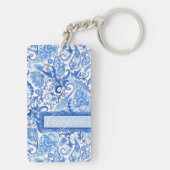 Aangepast  Blauw Wit Bloemen Paisley Patroon Sleutelhanger (achterkant)