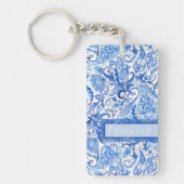 Aangepast  Blauw Wit Bloemen Paisley Patroon Sleutelhanger (Voorkant)