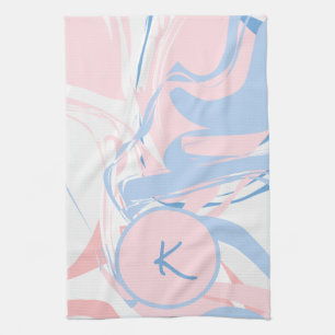 Aangepast blauw wit roze marmer Abstract Theedoek