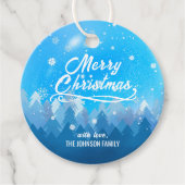 Aangepast blauw wit sneeuw vreedzame bosrijke fees bedankjes labels (Voorkant)