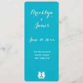 Aangepast Blauw Witte Zeepaardje Trouwmenu Menu (Achterkant)