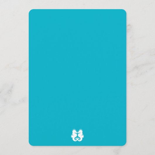 Aangepast Blauw Witte Zeepaardje Trouwmenu Menu (Achterkant)