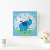 Aangepast blauw Zig Zag Elephant Nursery Clock Vierkante Klok (Huis)