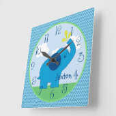 Aangepast blauw Zig Zag Elephant Nursery Clock Vierkante Klok (Hoek)