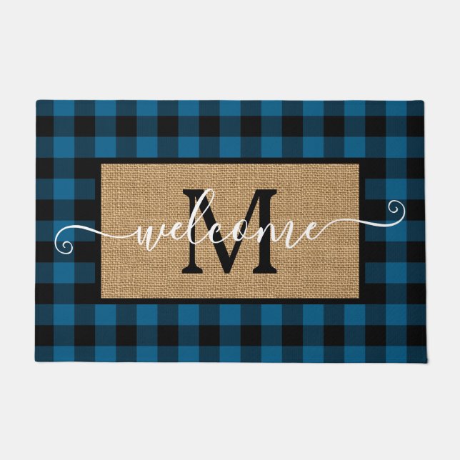 Aangepast blauw zwart buffel Controleer het patroo Deurmat (Voorkant)
