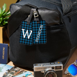 Aangepast blauw zwart buffel Lumberjack Patroon Bagagelabel