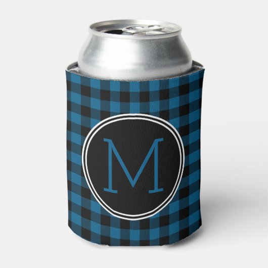Aangepast blauw zwart buffelpatroon controleren blikjeskoeler (Blikje Voorkant)