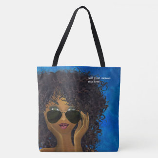 Aangepast blauw zwart formaat tote bag