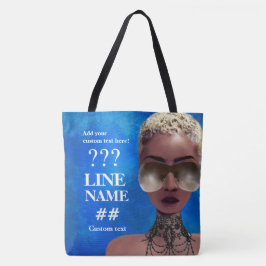 Aangepast blauw zwart formaat tote bag