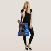 Aangepast blauw zwart formaat tote bag (Op model)