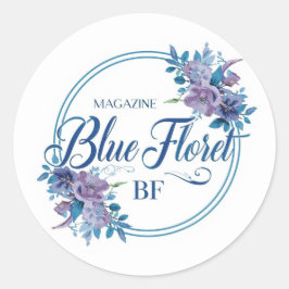 Aangepast blauwe bloem logo sticker – Elegante ron