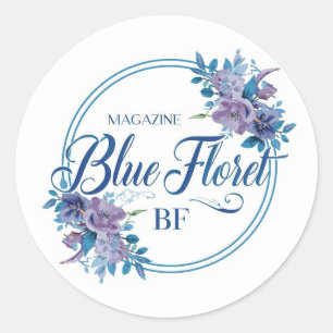 Aangepast blauwe bloem logo sticker – Elegante ron