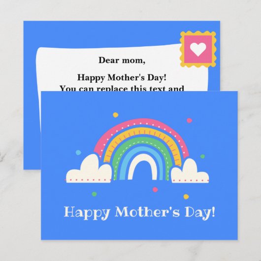 Aangepast - Blauwe regenboog Moederdag Briefkaart (Voorkant / Achterkant)